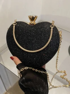 Sac à bandoulière en forme de cœur avec chaîne et pochette de fête brillante pour femme 2026