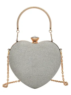 Sac à bandoulière en forme de cœur avec chaîne et pochette de fête brillante pour femme 2026