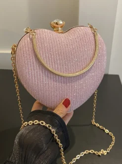 Sac à bandoulière en forme de cœur avec chaîne et pochette de fête brillante pour femme 2026