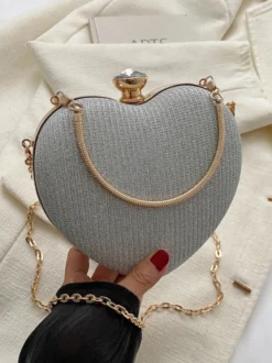 Sac à bandoulière en forme de cœur avec chaîne et pochette de fête brillante pour femme 2026