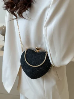 Sac à bandoulière en forme de cœur avec chaîne et pochette de fête brillante pour femme 2026