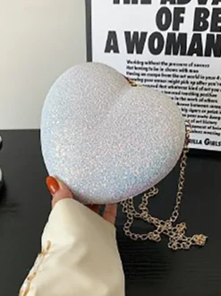 Sac à bandoulière en forme de cœur avec chaîne et pochette de fête brillante pour femme 2026