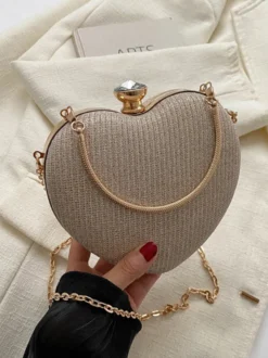 Sac à bandoulière en forme de cœur avec chaîne et pochette de fête brillante pour femme 2026