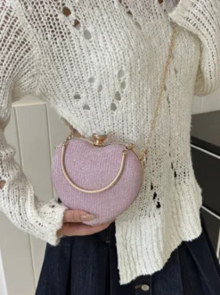 Sac à bandoulière en forme de cœur avec chaîne et pochette de fête brillante pour femme 2026