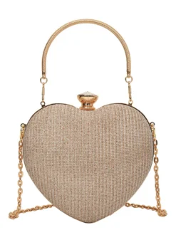 Sac à bandoulière en forme de cœur avec chaîne et pochette de fête brillante pour femme 2026