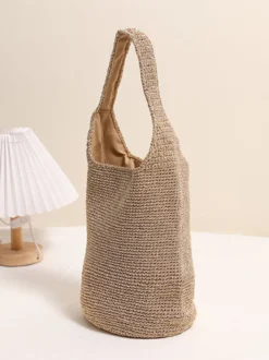 Sac bandoulière seau tricoté à paillettes fermeture magnétique style hobo tissé ajouré idéal pour les vacances d'été à la plage