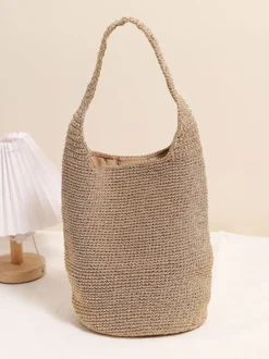 Sac bandoulière seau tricoté à paillettes fermeture magnétique style hobo tissé ajouré idéal pour les vacances d'été à la plage