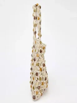 Sac cabas en maille ajourée à perles grande capacité sac bandoulière de vacances style bohème léger à enfiler