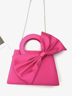 Sac de soirée miniature en satin avec anse anneau et nœud bandoulière amovible et chaîne détachable pochette pour mariage ou soirée.