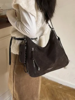 Sac à dos fourre-tout multi-usages en daim vintage à franges grande capacité convertible en sac à bandoulière