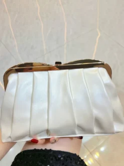 Sac à main de mariée pochette à armature plissée métallisée sac bandoulière à chaîne amovible sac de soirée
