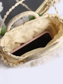 Sac à main Lolita marron café Polyester dentelle fleurs accessoire accessoires Lolita