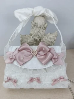 Sac à main ROCOCO Style Lolita camée rose chaînes en cuir PU volants arc sac à main accessoires Lolita