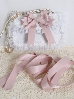 Sac à main Sweet Lolita avec nœuds en Organza rose sac à main en dentelle et fibre de Polyester accessoires Lolita