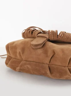 Sacs Femme Kaki Faux Daim Rond Sangle Réglable Frange Fermeture Éclair