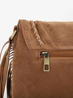 Sacs Femme Kaki Faux Daim Rond Sangle Réglable Frange Fermeture Éclair