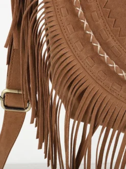 Sacs Femme Kaki Faux Daim Rond Sangle Réglable Frange Fermeture Éclair