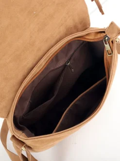 Sacs Femme Kaki Faux Daim Rond Sangle Réglable Frange Fermeture Éclair