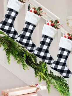 Sacs Noël Cadeau Enfant De Noël Décorations Suspendues Porte Tissu À Carreaux Chaussettes De Noël