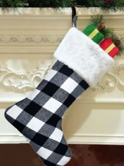 Sacs Noël Cadeau Enfant De Noël Décorations Suspendues Porte Tissu À Carreaux Chaussettes De Noël
