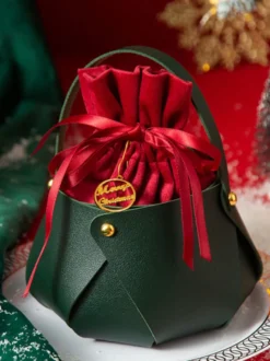 Sacs Pour Femme Sac De Noël À Lacets Bordeaux Cadeau Noël Avec Poignée Ronde Détails En Métal Bicolore