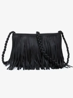 Sacs pour femmes café marron simili cuir forme horizontale bandoulière frange fermeture éclair