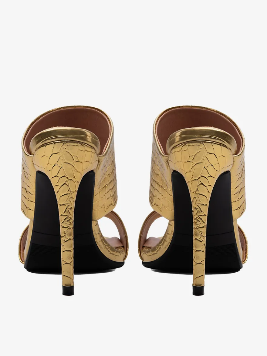 Sandales argentées à talons hauts bout ouvert talons aiguilles pantoufles