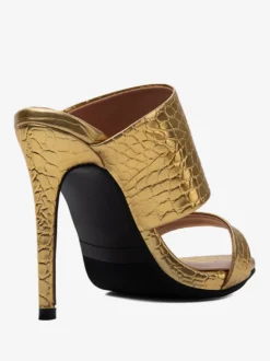 Sandales argentées à talons hauts bout ouvert talons aiguilles pantoufles
