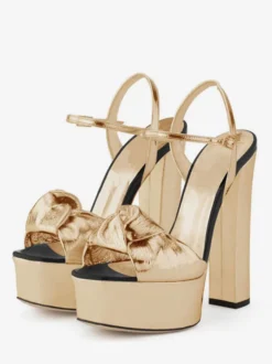 Sandales avec Plateforme à Talons Hauts avec Bout Ouvert Unicolore