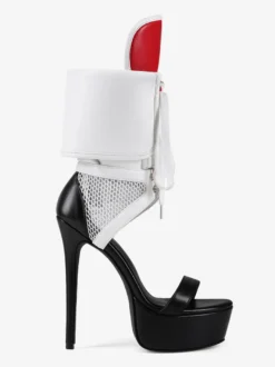 Sandales blanches à talons hauts pour femmes plateforme bout ouvert découpes lacets