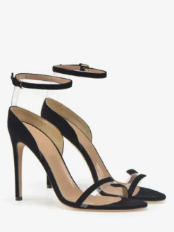 Sandales à bride cheville en daim bout ouvert talons hauts chaussures habillées