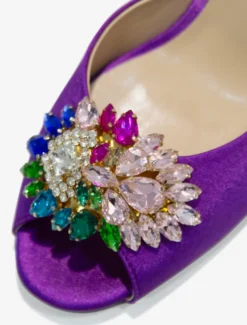 Sandales Chaussures Femmes Cristal Bout Rond Soie Et Satin Slide Talon Aiguille Violet