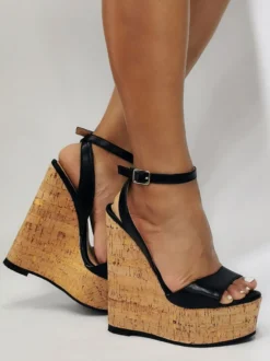 Sandales Compensées En Cuir PU Pour Femmes Décontracté à Lacet