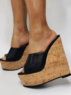 Sandales Compensées En Cuir PU Pour Femmes Décontracté