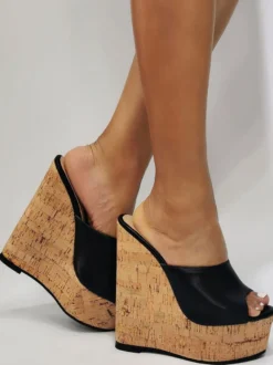 Sandales Compensées En Cuir PU Pour Femmes Décontracté