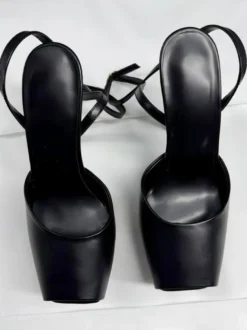 Sandales compensées noires pour femmes bout ouvert bride cheville chaussures de soirée