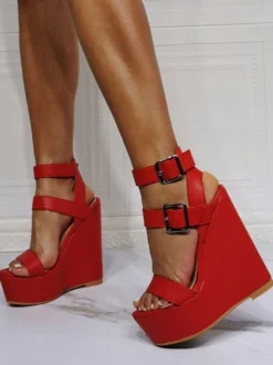 Sandales compensées pour femmes belles chaînes PU cuir ciel talons compensés