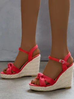 Sandales compensées pour femmes Charmantes micro-daim Sandales à bout rond supérieur