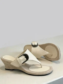 Sandales compensées pour femmes tongs en daim avec boucle