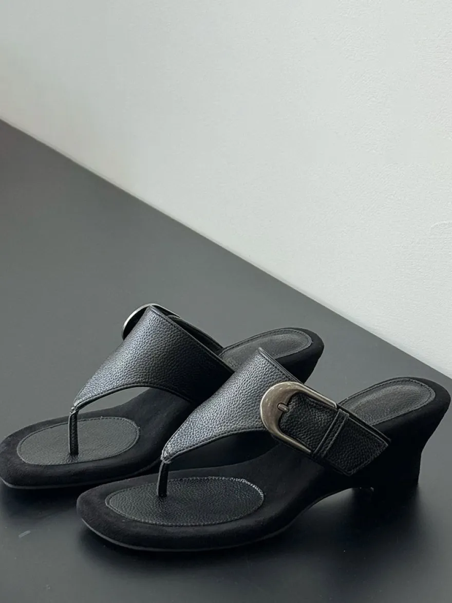 Sandales compensées pour femmes tongs en daim avec boucle