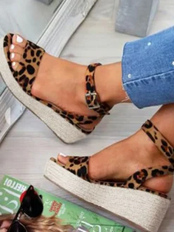 Sandales Compensées à Talons Femme avec Bout Ouvert Bicolores