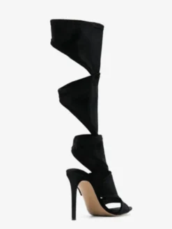 Sandales De Gladiateur Talon Aiguille Pour Femmes Chaussures En Micro-Daim Noir