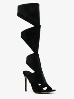 Sandales De Gladiateur Talon Aiguille Pour Femmes Chaussures En Micro-Daim Noir