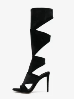 Sandales De Gladiateur Talon Aiguille Pour Femmes Chaussures En Micro-Daim Noir