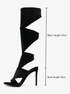 Sandales De Gladiateur Talon Aiguille Pour Femmes Chaussures En Micro-Daim Noir