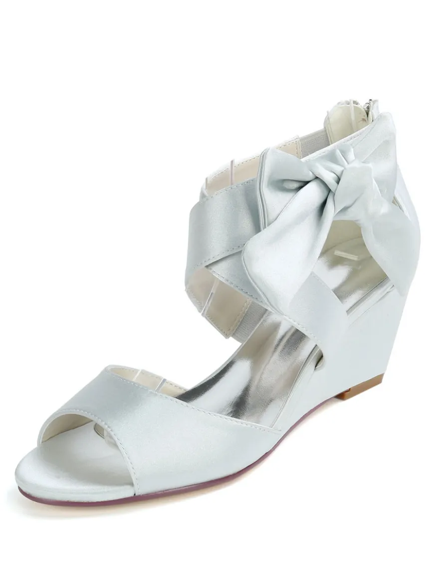 Sandales de mariée rouge en satin décoré de noeud chaussures de mariage rouge