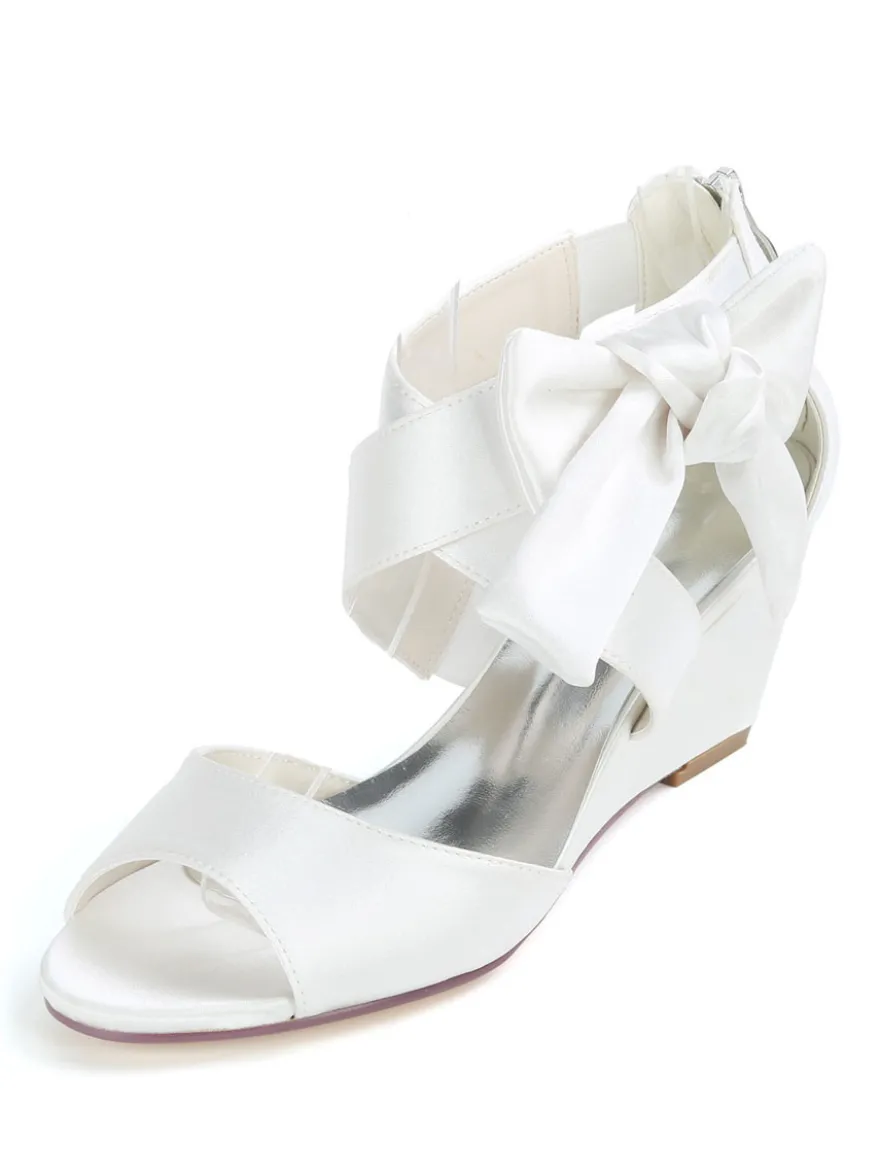 Sandales de mariée rouge en satin décoré de noeud chaussures de mariage rouge