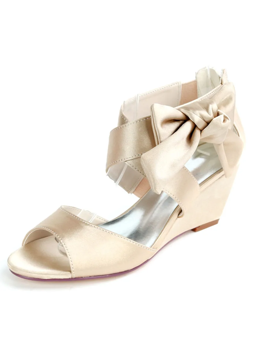 Sandales de mariée rouge en satin décoré de noeud chaussures de mariage rouge