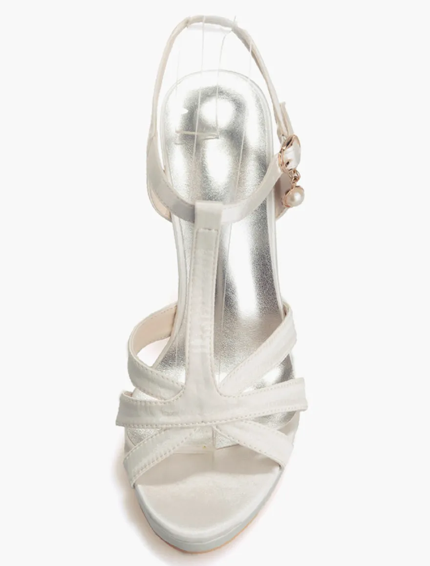 Sandales de mariée à talon haut en satin type T Chaussures de mariée