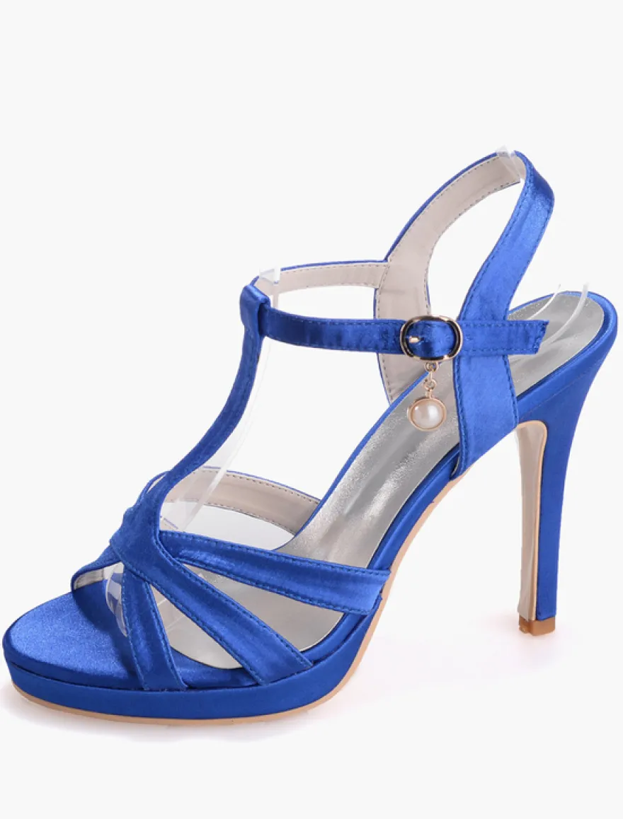 Sandales de mariée à talon haut en satin type T Chaussures de mariée